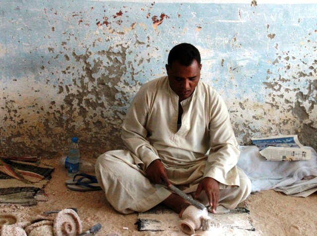 Working with ancient tools to create alabaster vases